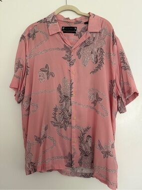All Saints Pink Short-Sleeve Camp Collar Button-Up Shirt